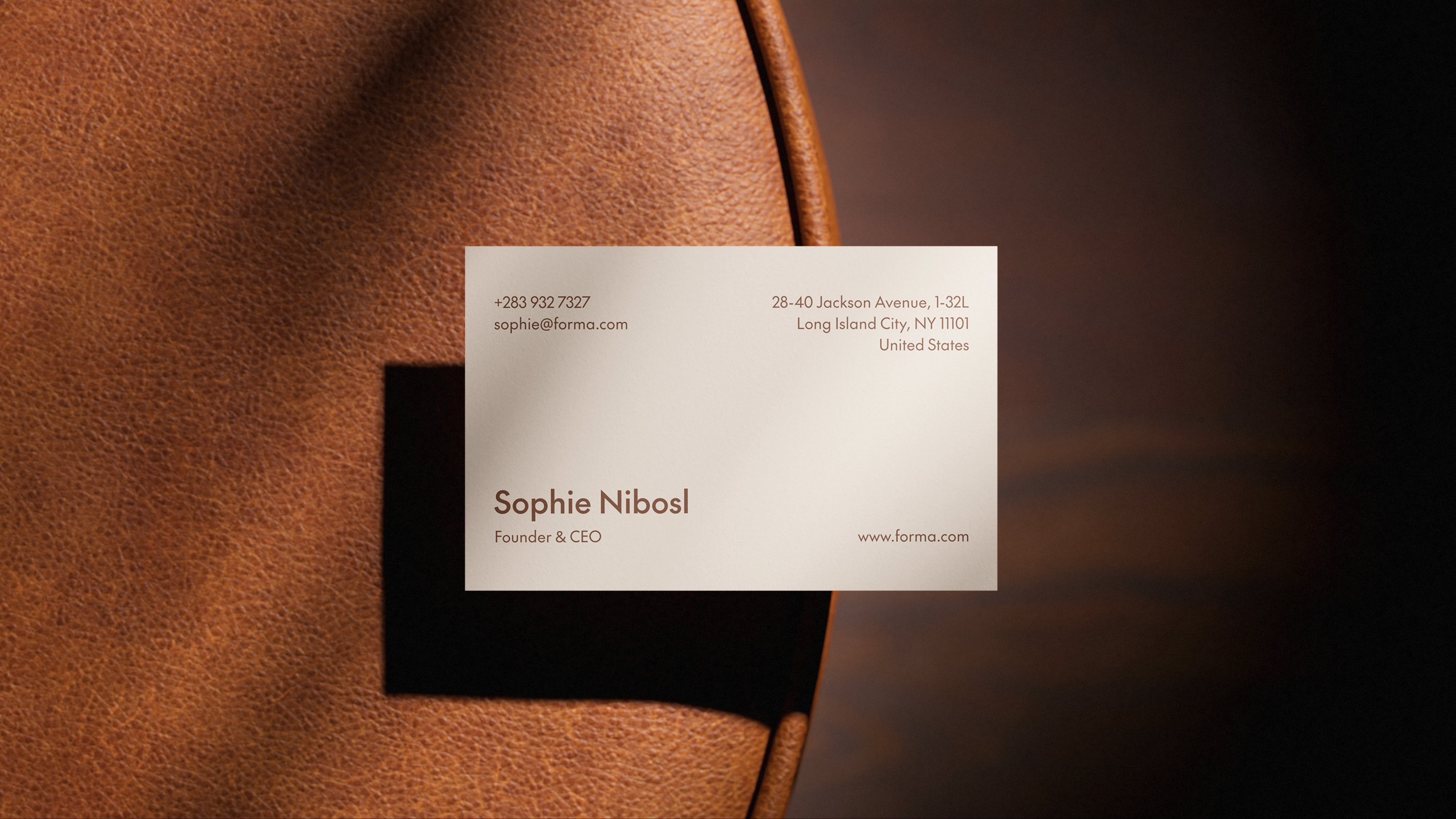 Forma business card on leather material