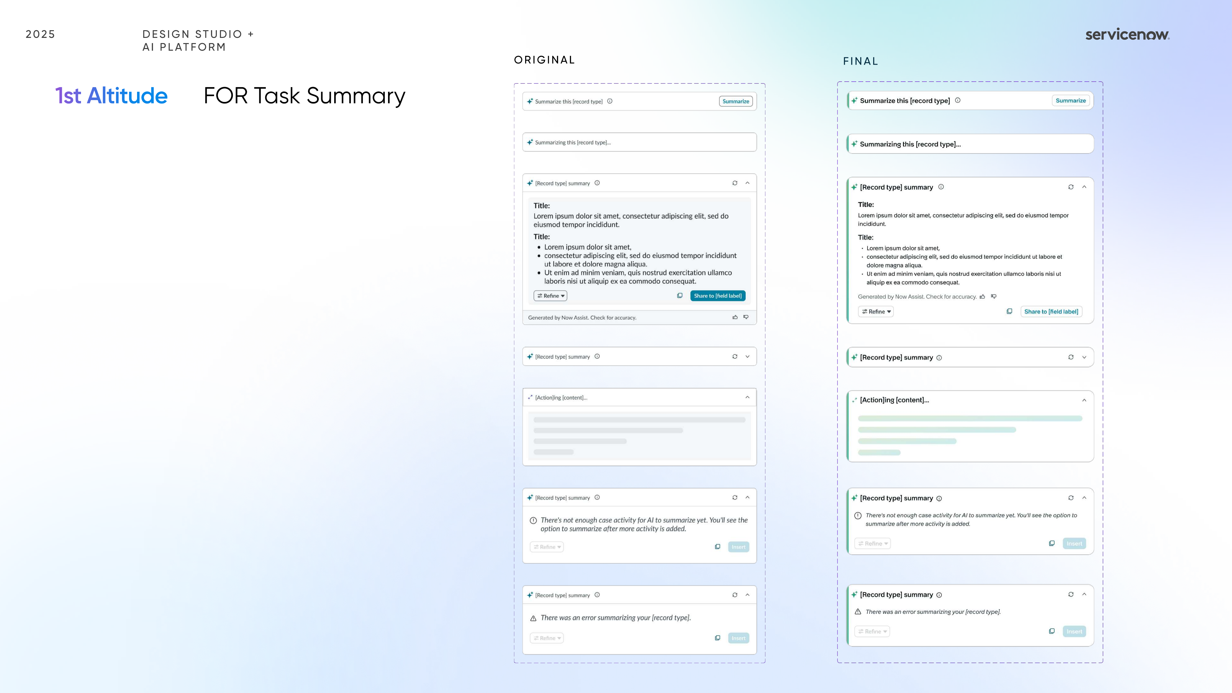 Now Assist task summary and chat summary refinements